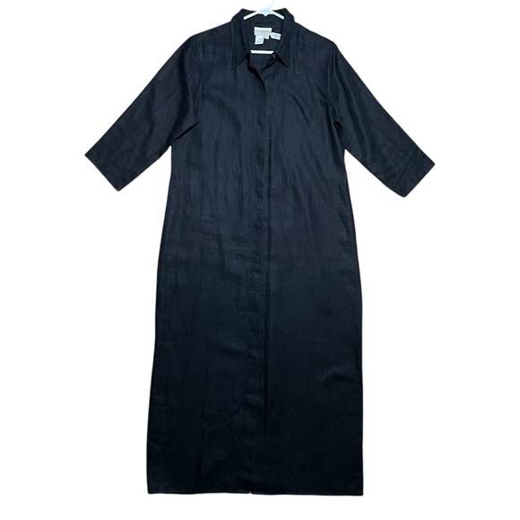 Coldwater Creek 100% Linen Full Button Down Shirt Dress In Black Sz L - Picture 8 of 14